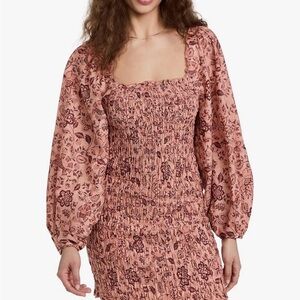 Free people smock tight mini dress with puff sleeves